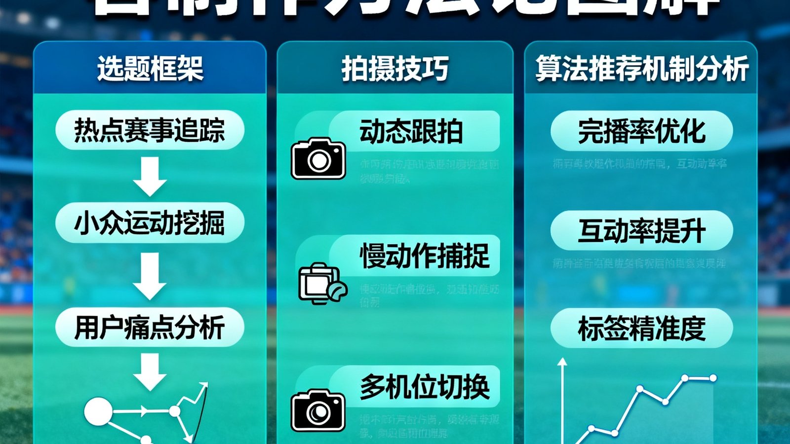 体育短视频爆款内容制作方法论图解,包含选题框架、拍摄技巧和算法推荐机制分析